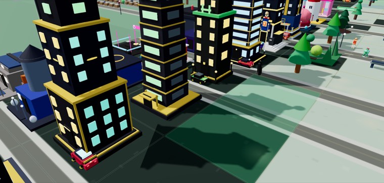 Lakeside: large houses that bots designed and built, standing along the water.